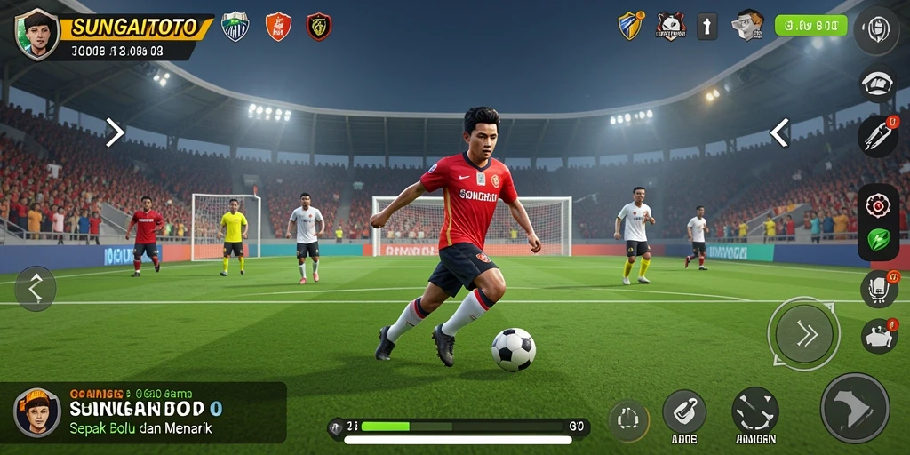 Screenshot permainan SUNGAITOTO menampilkan aksi sepak bola yang mendebarkan.